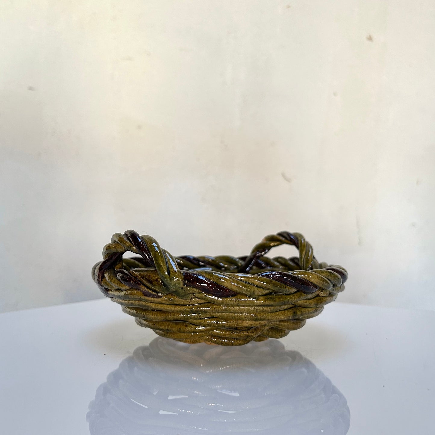 Earthy Olive Green Braided Ceramic Bowl