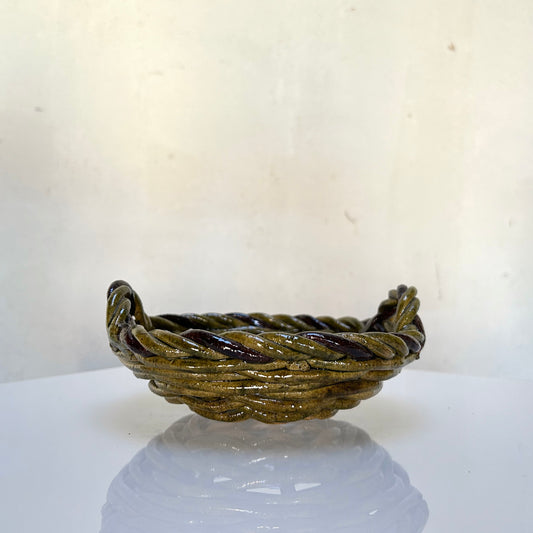 Earthy Olive Green Braided Ceramic Bowl