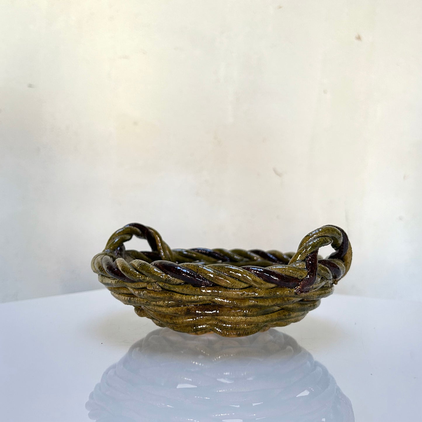 Earthy Olive Green Braided Ceramic Bowl