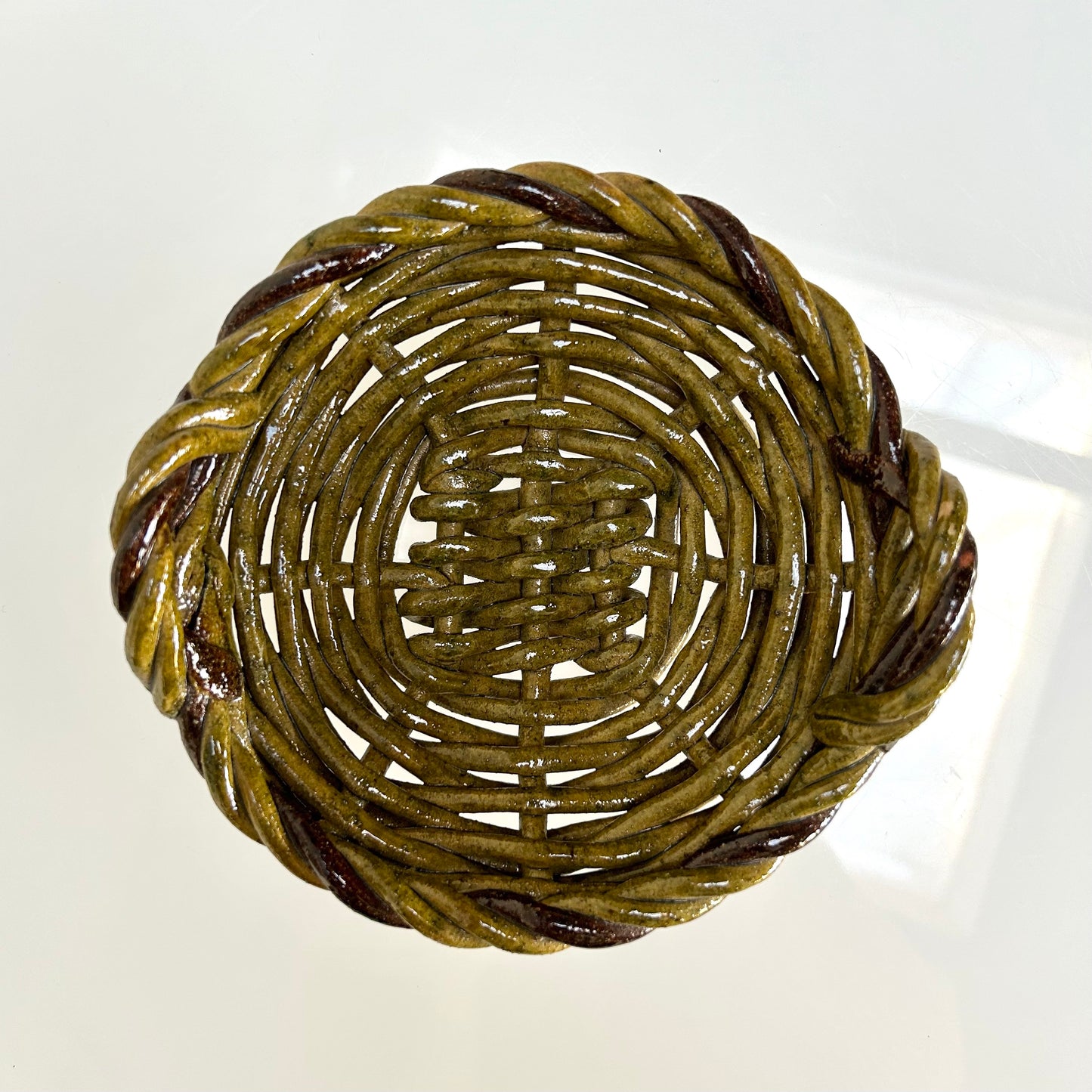 Earthy Olive Green Braided Ceramic Bowl