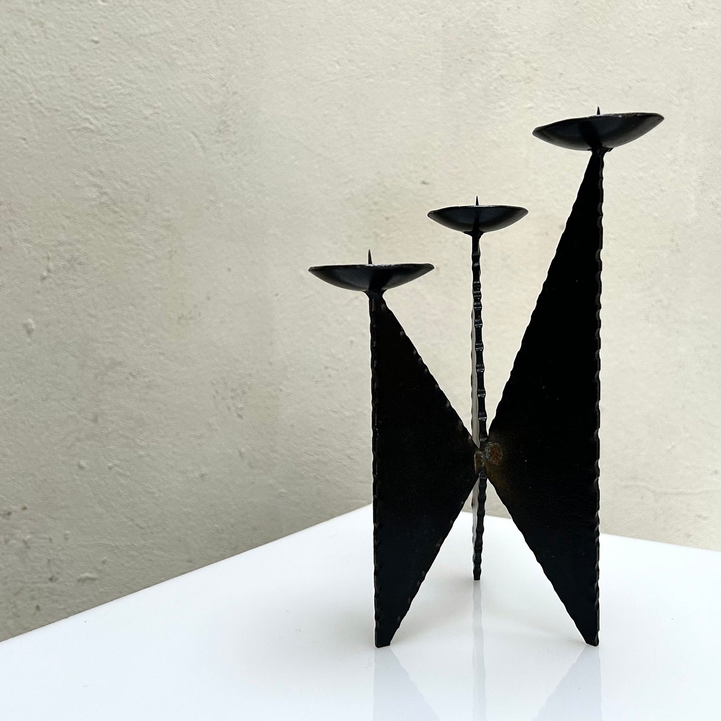 Brutalist Black Iron Three-armed Candle Holder