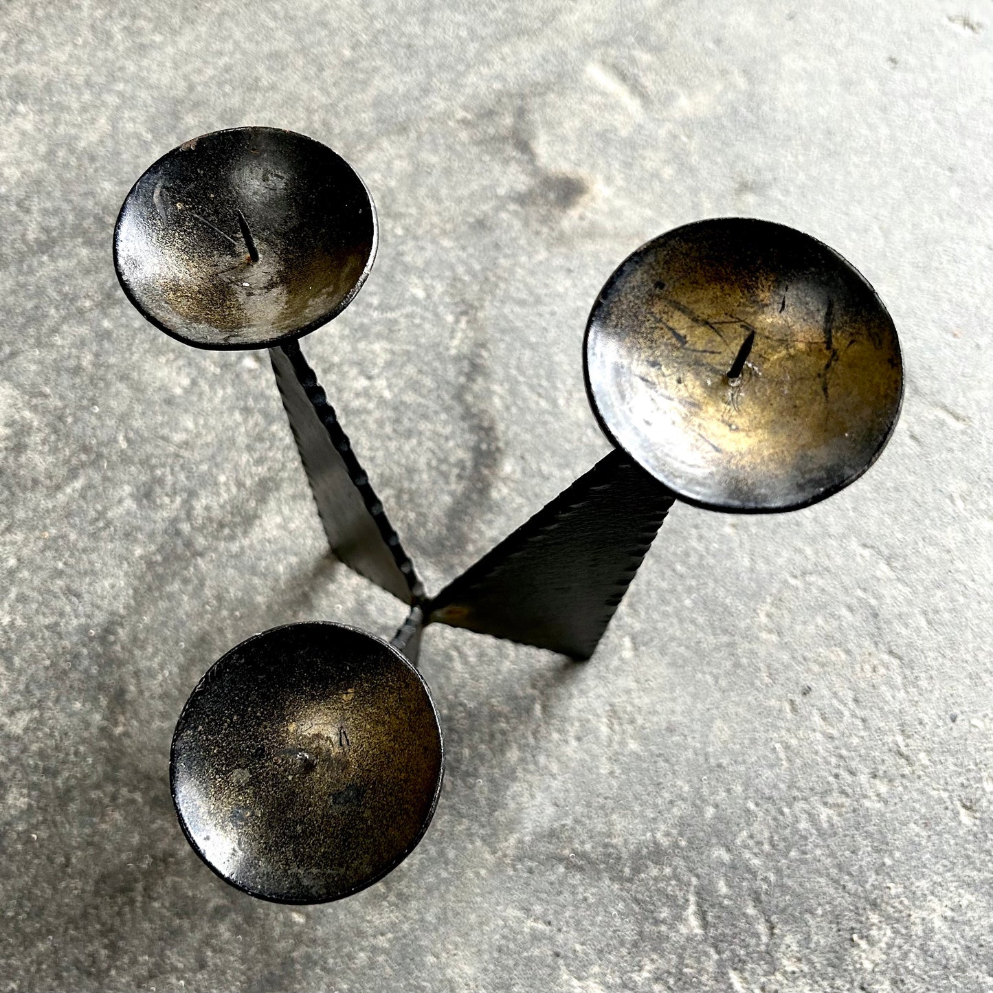 Brutalist Black Iron Three-armed Candle Holder