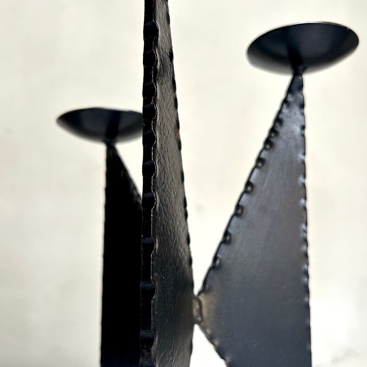 Brutalist Black Iron Three-armed Candle Holder